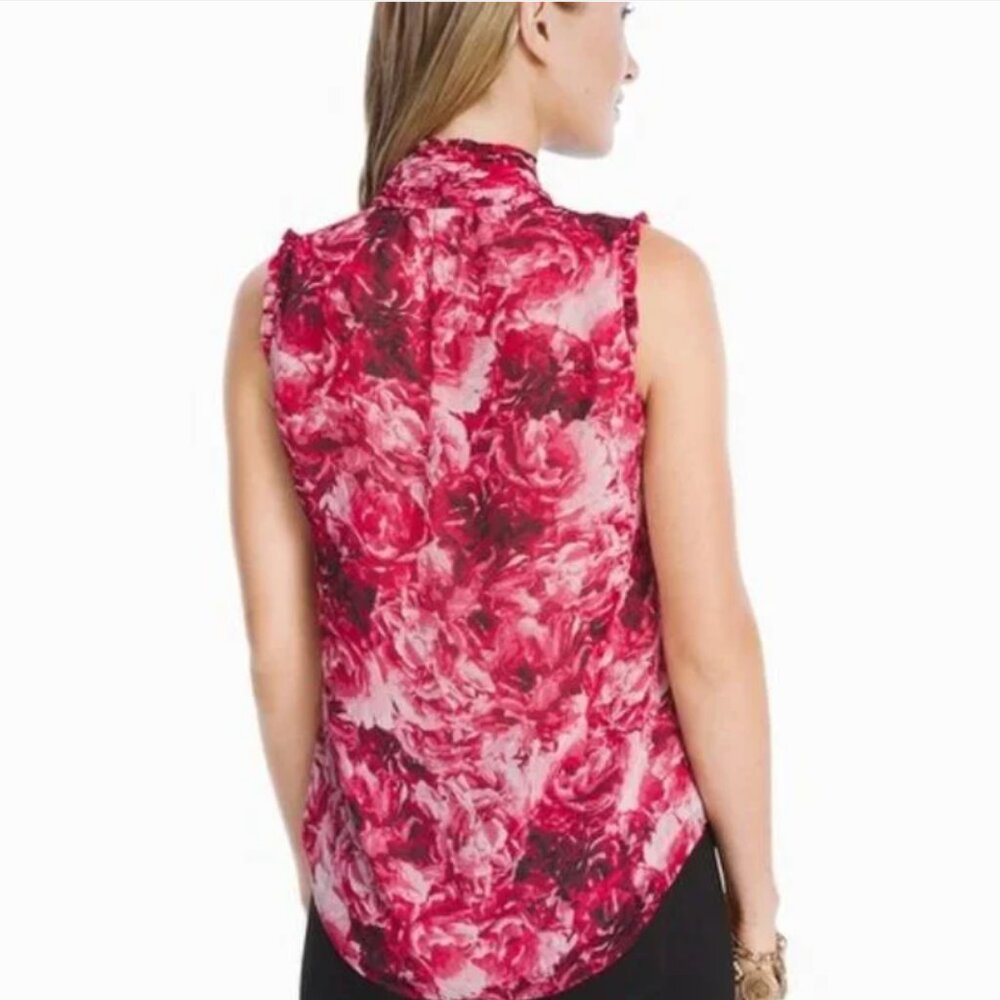 WHBM Floral Tie Neck Shell Blouse M - Picture 3 of 9